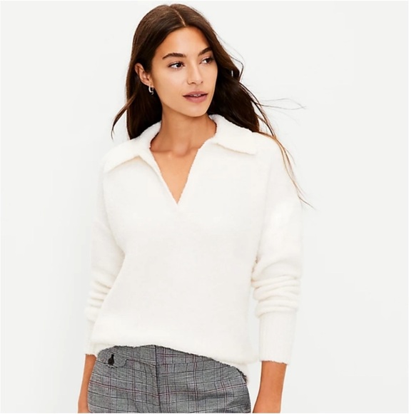 LOFT Sweaters - NWT LOFT Boucle Polo Sweater Ivory‎ Cream Soft Knit Size XS